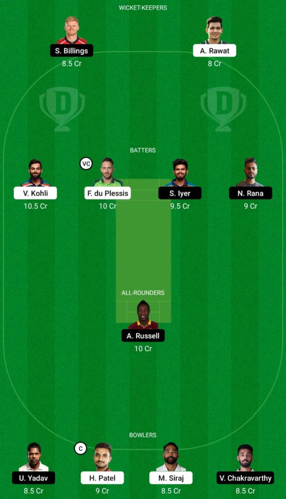 RCB vs KKR Dream11