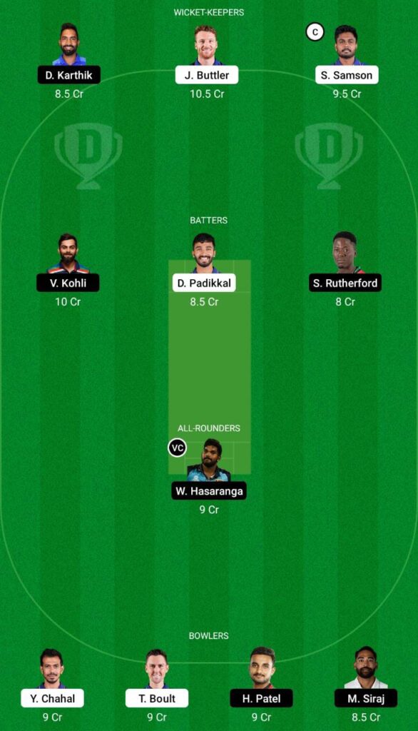 RR vs RCB Dream11