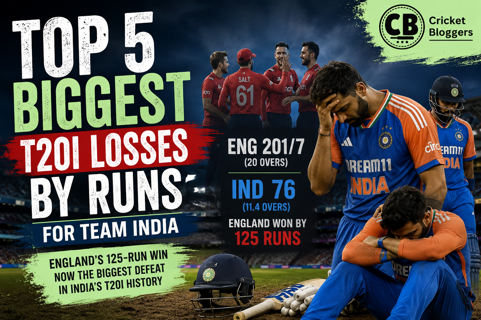 Top 5 biggest T20I losses by runs for Team India